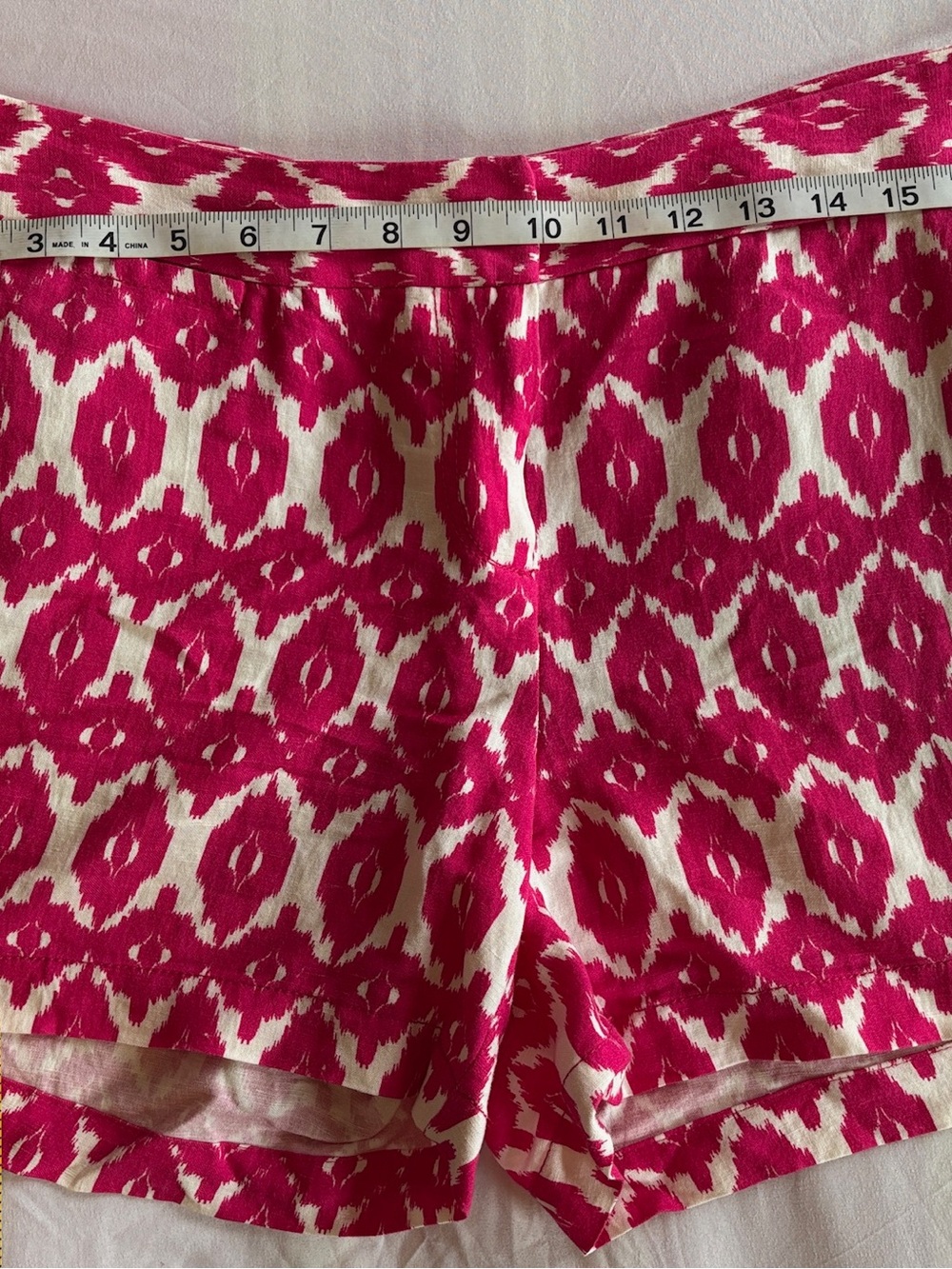 Madison Fuchsia and White Ikat High-Waist Shorts
